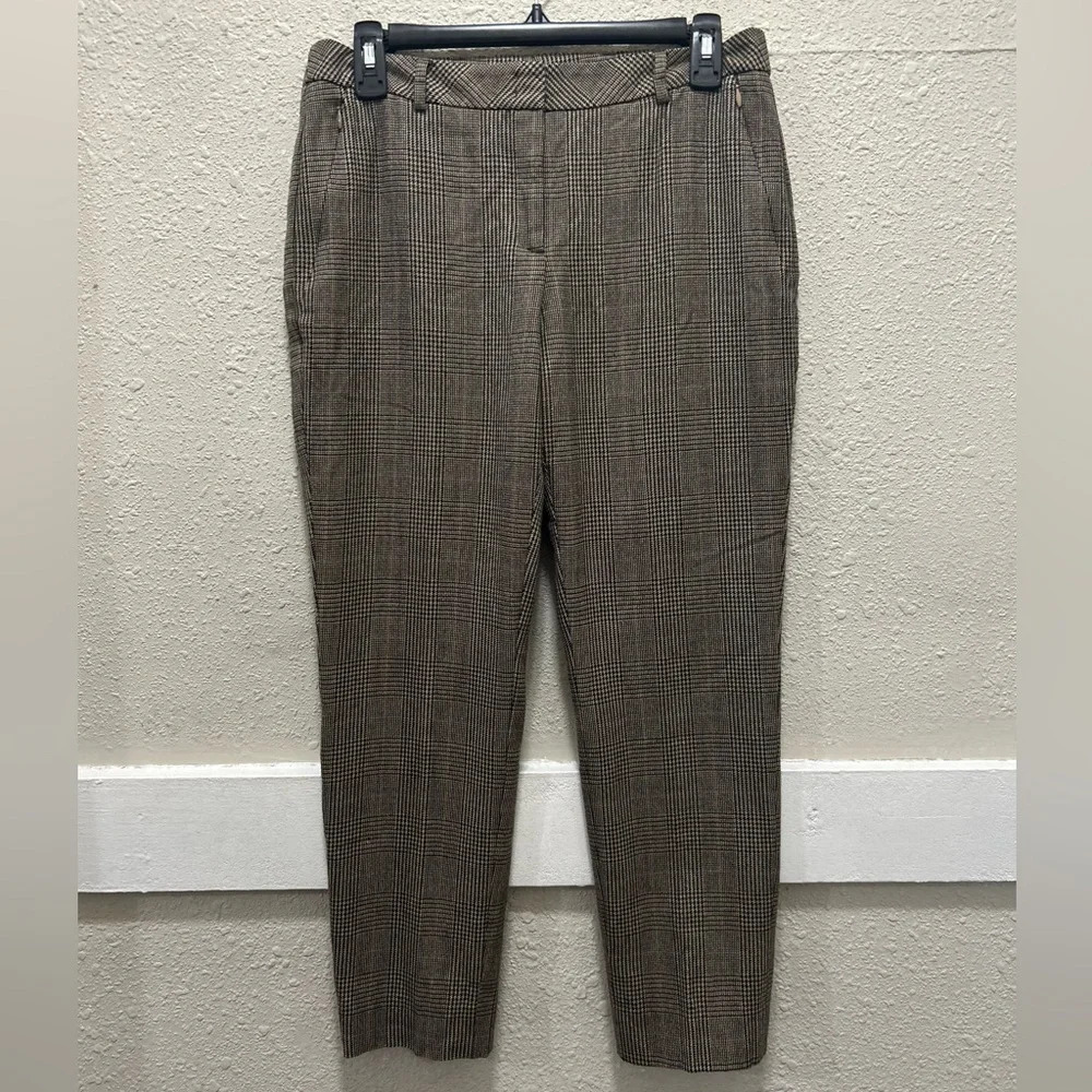 Akris Wool & Cashmere Blend Brown Glen Plaid Ankle Pants Size 6